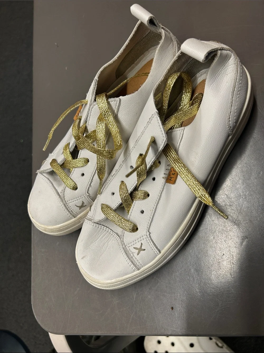 Musse & Cloud White Leather Sneakers with Gold Laces